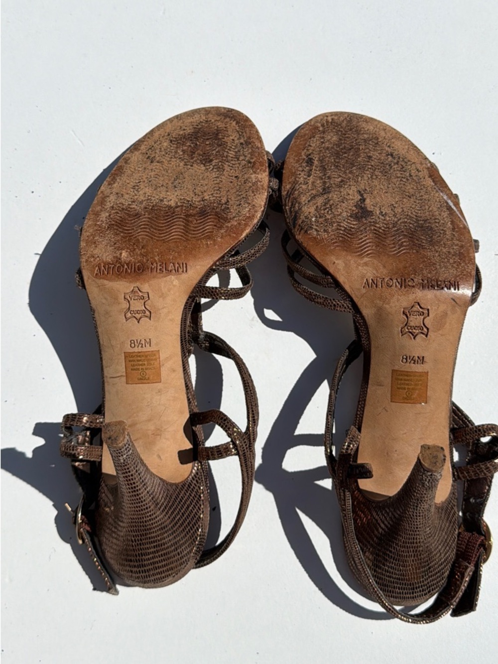 ANTONIO MELANI Metallic Brown Full Leather High-Heel Strappy Sandals - Picture 8 of 14